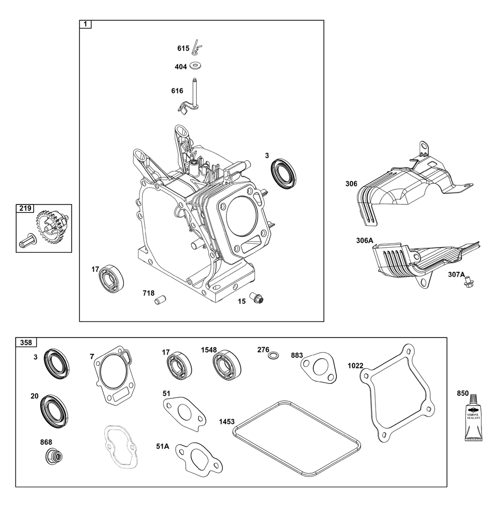 Cylinder Group Diagram and Parts List for 12V337-0167-F1 100000 - 19Z999 Briggs and Stratton Engine